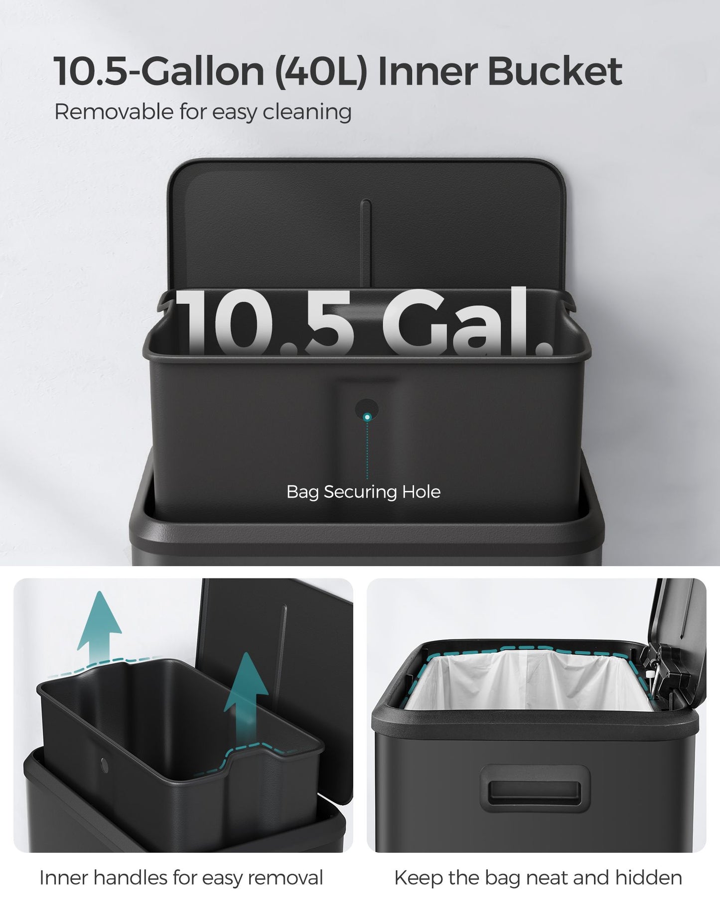 10.5-Gallon (40L) Kitchen Trash Can with Lid and Wide Foot Pedal