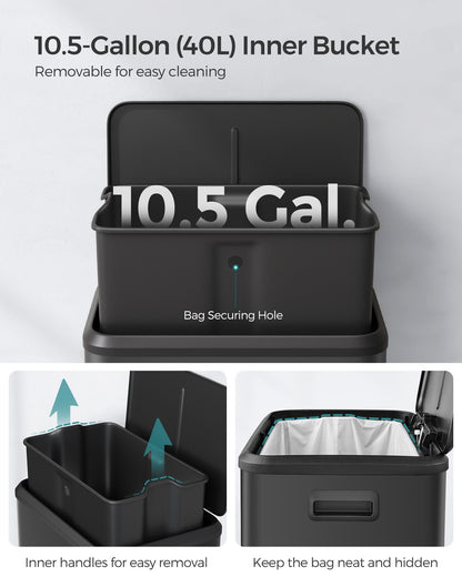 10.5-Gallon (40L) Kitchen Trash Can with Lid and Wide Foot Pedal