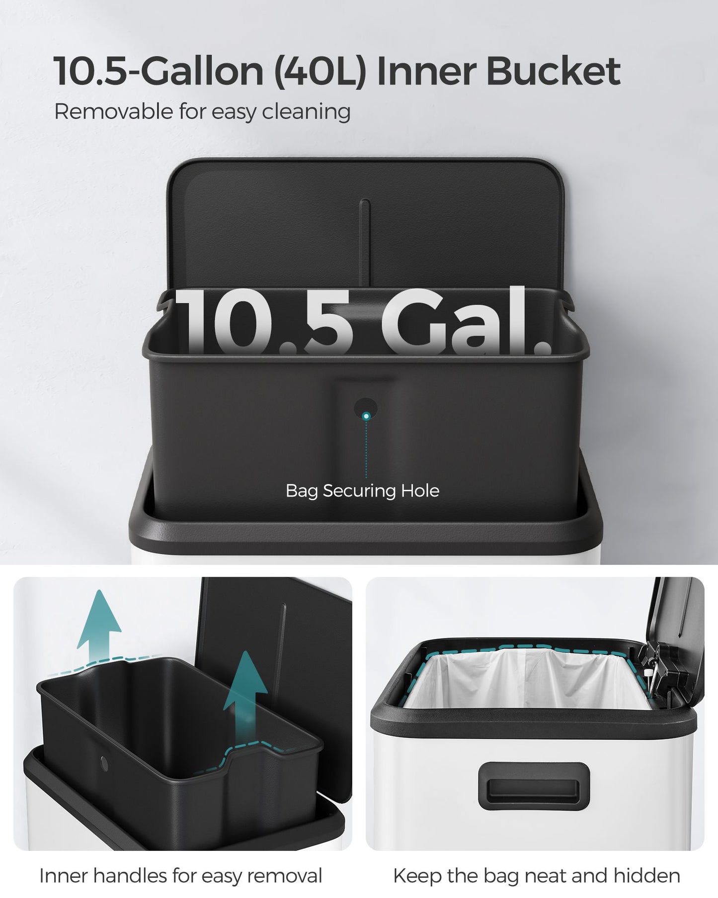 10.5-Gallon (40L) Kitchen Trash Can with Lid and Wide Foot Pedal