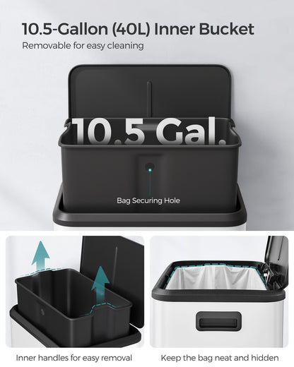 10.5-Gallon (40L) Kitchen Trash Can with Lid and Wide Foot Pedal
