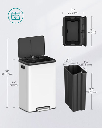 10.5-Gallon (40L) Kitchen Trash Can with Lid and Wide Foot Pedal