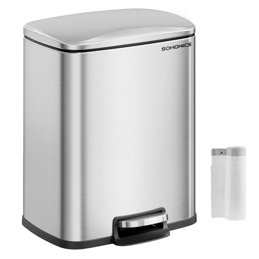 Stainless steel kitchen trash can with soft close lid and inner bucket