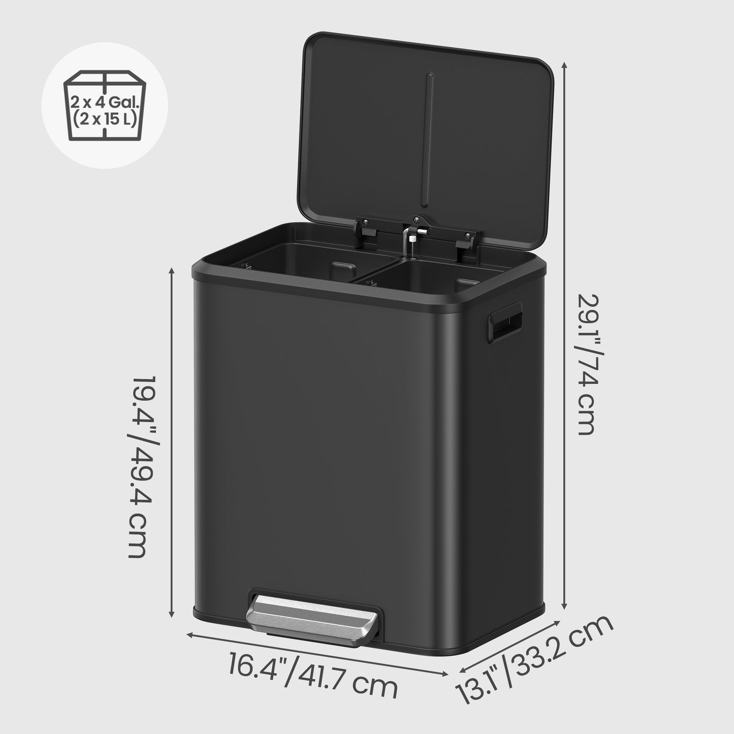 2 x 15 L Kitchen Bin for Recycling and Waste, Rubbish Bin, Soft-Close Lid - image 20