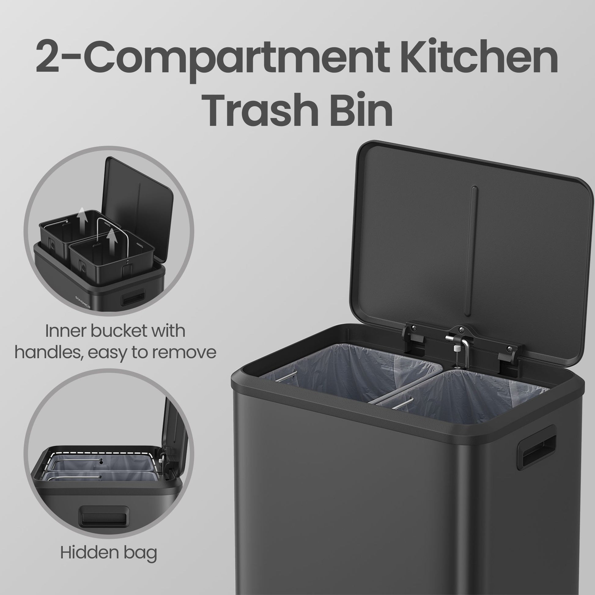 2 x 15 L Kitchen Bin for Recycling and Waste, Rubbish Bin, Soft-Close Lid - image 24