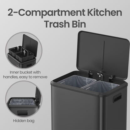 2 x 15 L Kitchen Bin for Recycling and Waste, Rubbish Bin, Soft-Close Lid - image 24
