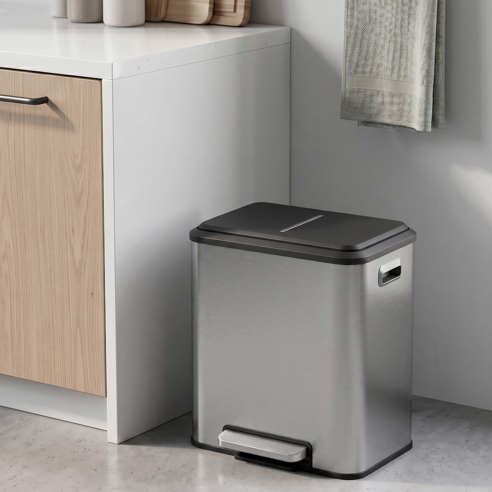 2 x 15 L Kitchen Bin for Recycling and Waste, Rubbish Bin, Soft-Close Lid - image 5