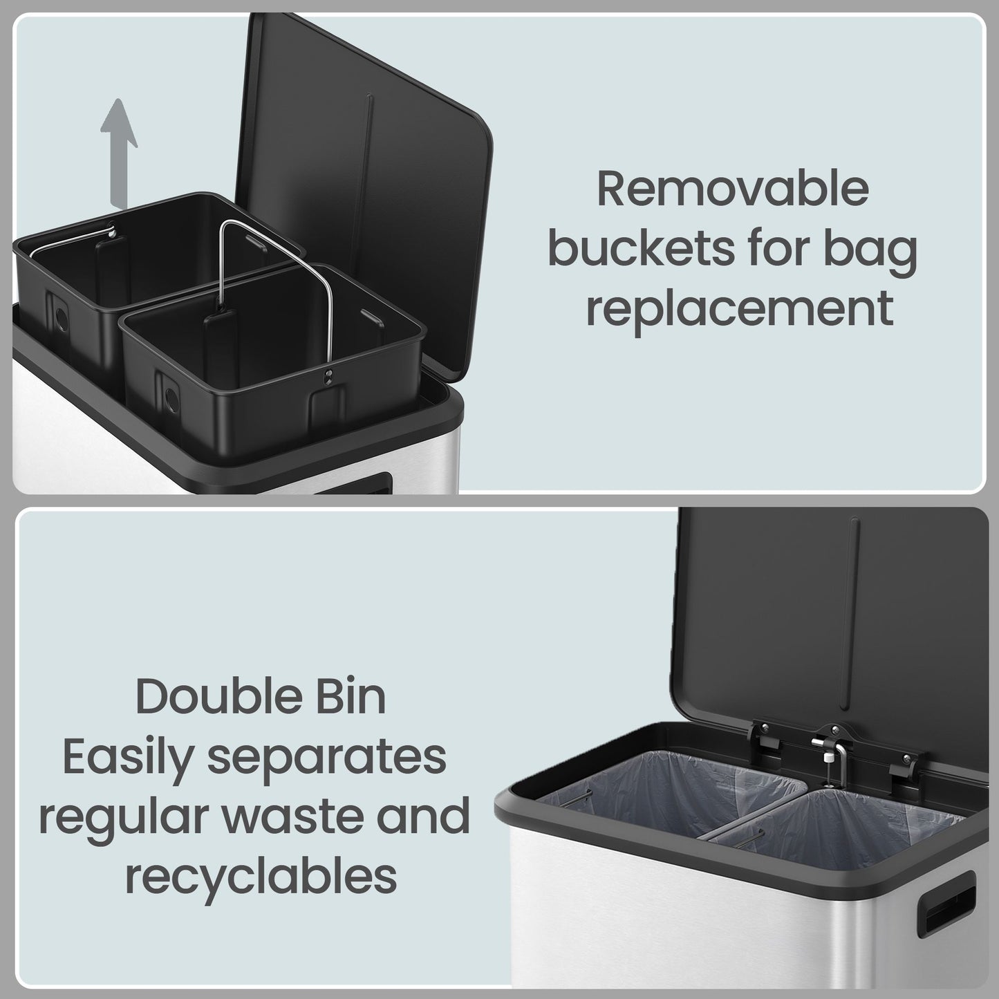 2 x 15 L Kitchen Bin for Recycling and Waste, Rubbish Bin, Soft-Close Lid - image 6