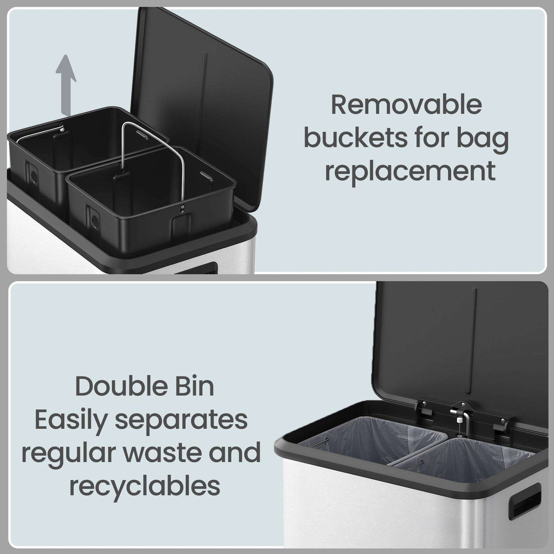 2 x 15 L Kitchen Bin for Recycling and Waste, Rubbish Bin, Soft-Close Lid - image 6