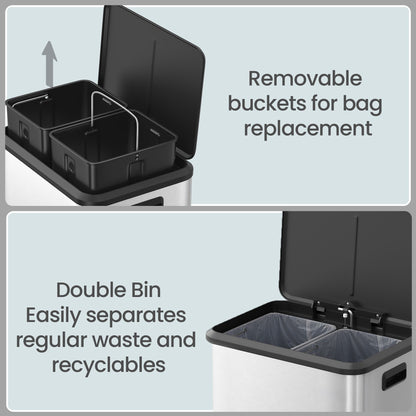 2 x 15 L Kitchen Bin for Recycling and Waste, Rubbish Bin, Soft-Close Lid - image 6