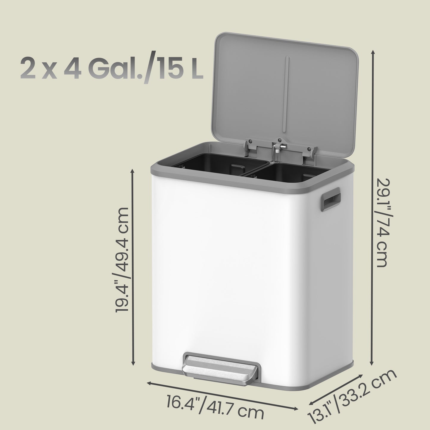 2 x 15 L Kitchen Bin for Recycling and Waste, Rubbish Bin, Soft-Close Lid - image 12