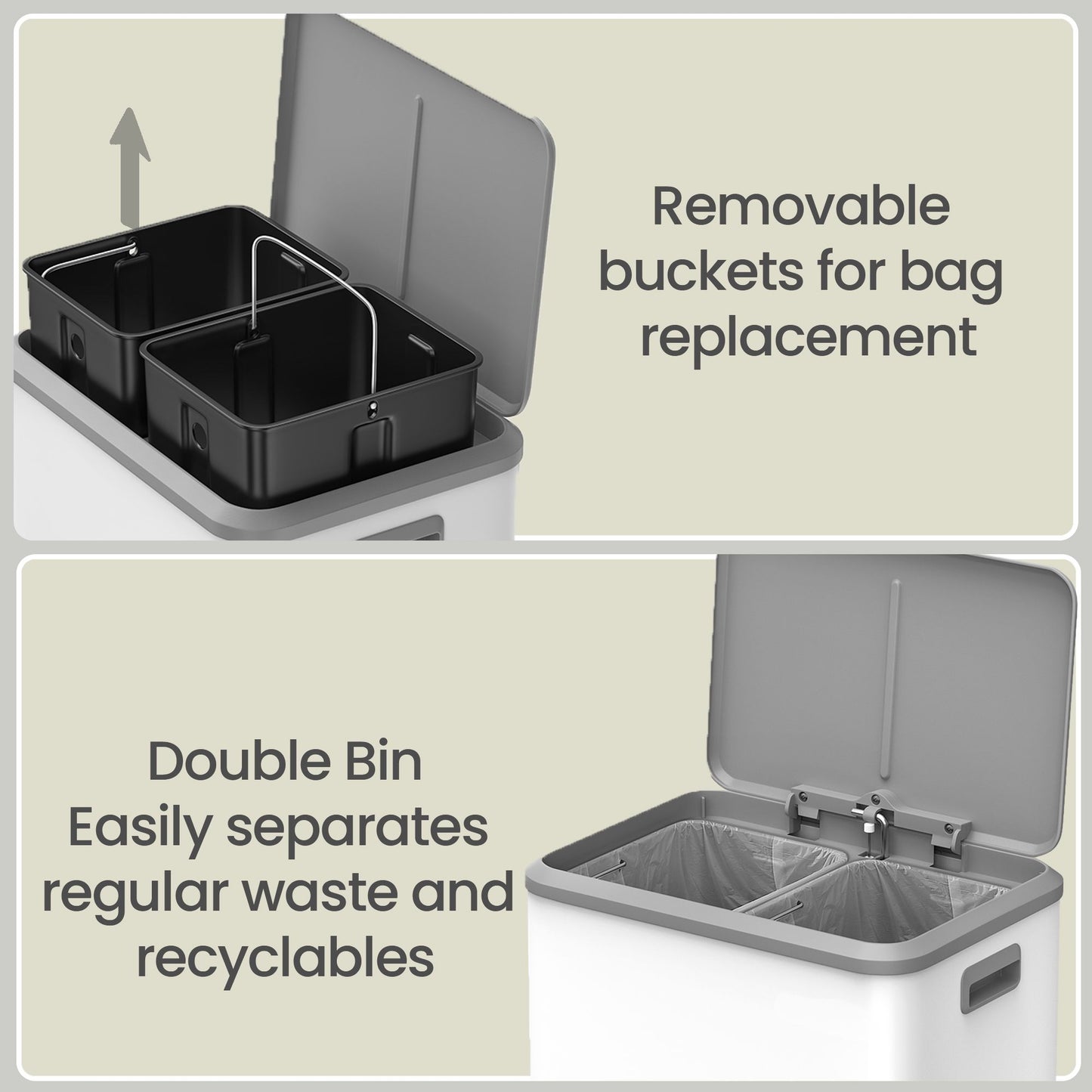 2 x 15 L Kitchen Bin for Recycling and Waste, Rubbish Bin, Soft-Close Lid - image 15