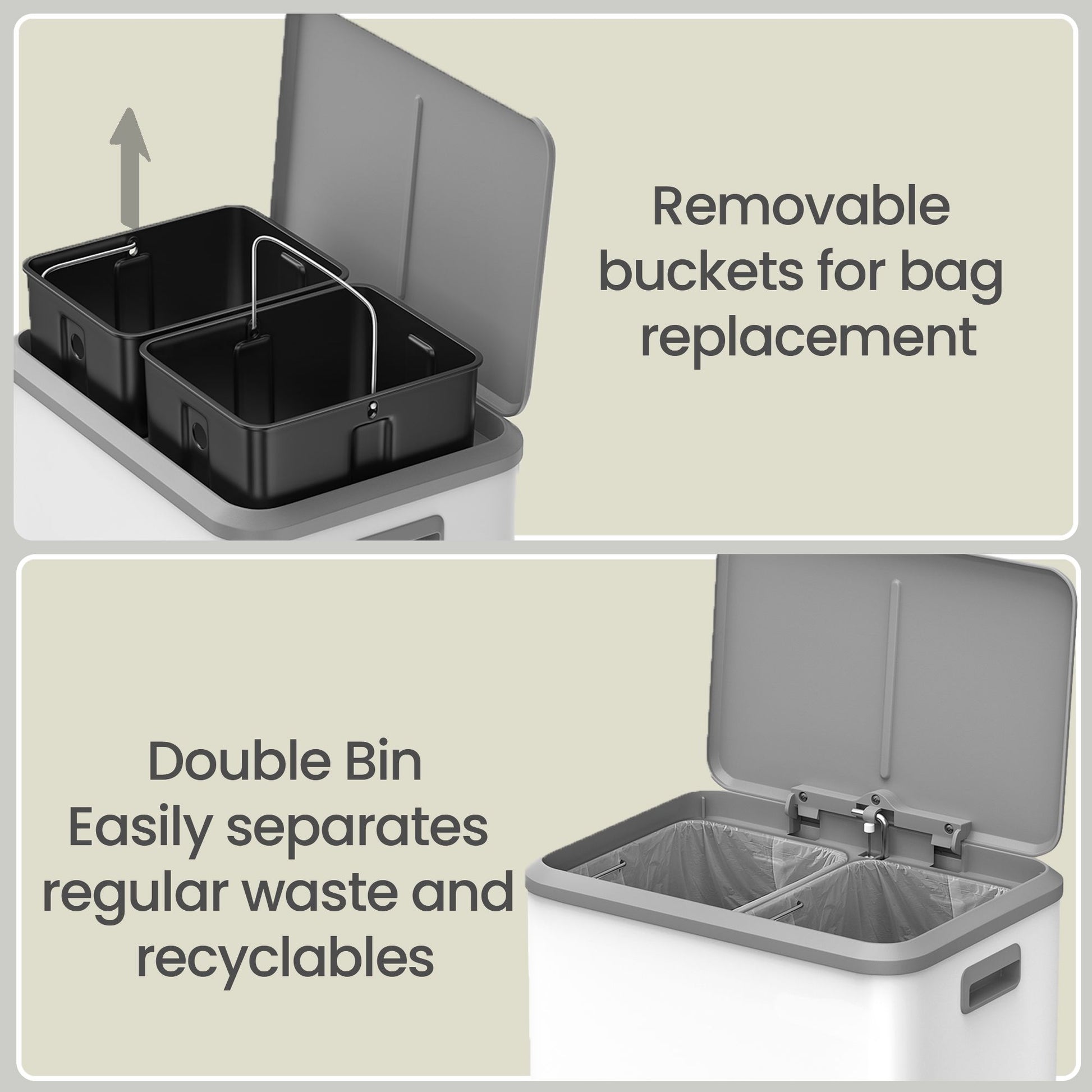 2 x 15 L Kitchen Bin for Recycling and Waste, Rubbish Bin, Soft-Close Lid - image 15