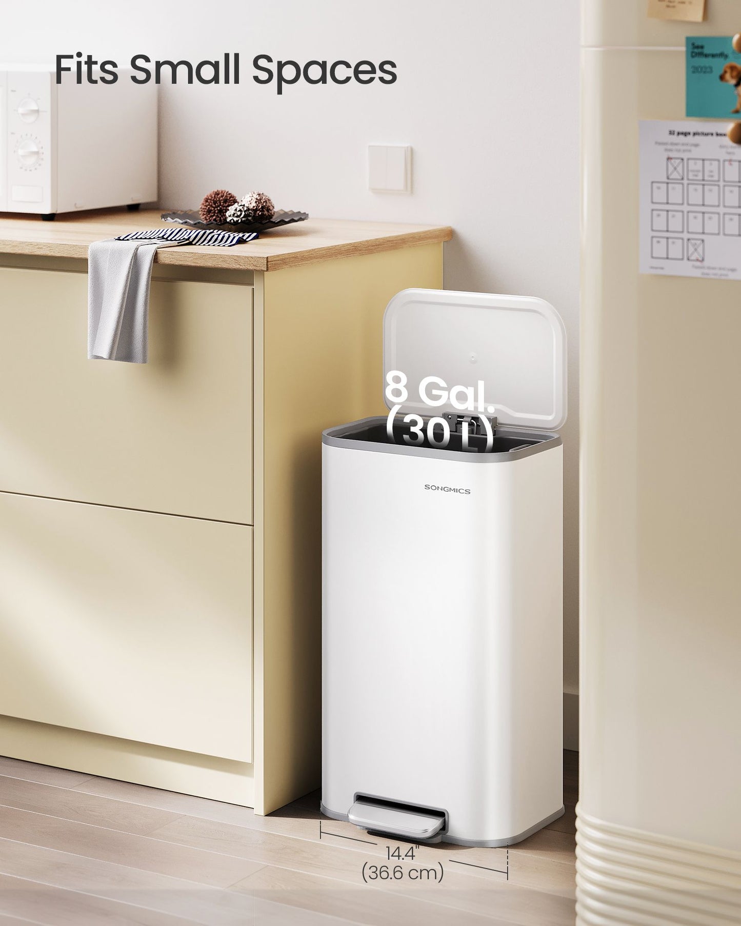 Kitchen Trash Can, 8-Gallon (30 L) Garbage Can with Lid, Stainless Steel
