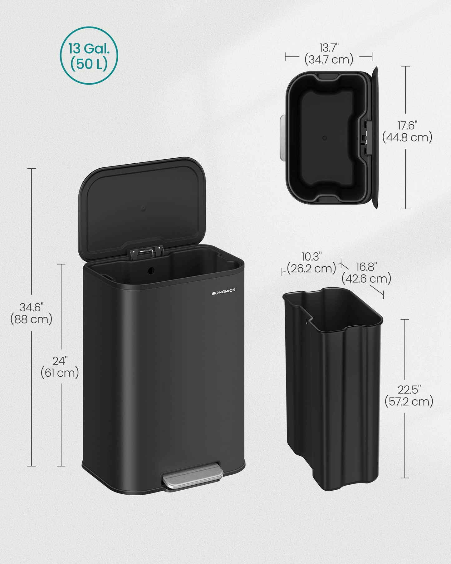 13-Gallon (50 L) Trash Can Can with Lid