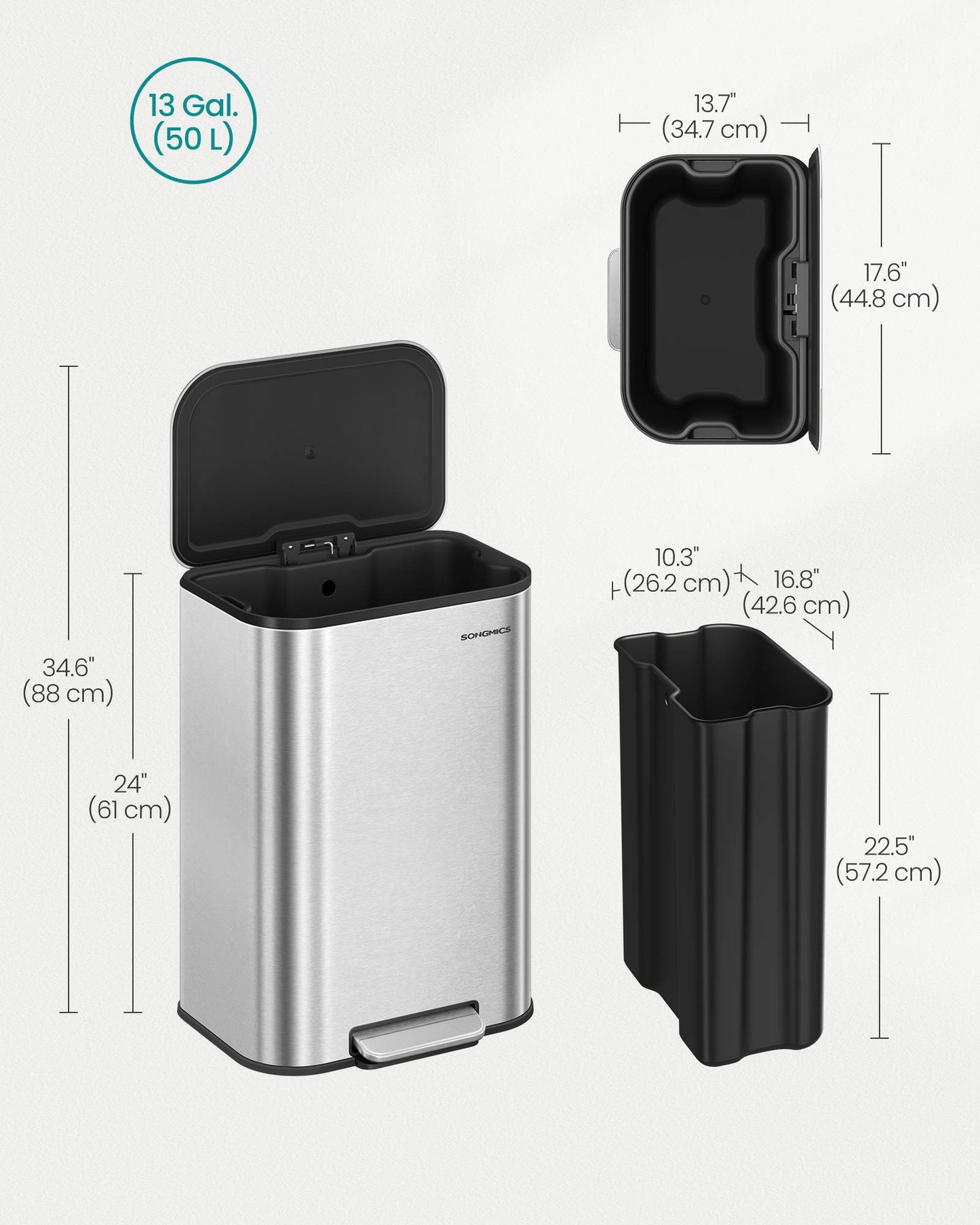 13-Gallon (50 L) Trash Can Can with Lid
