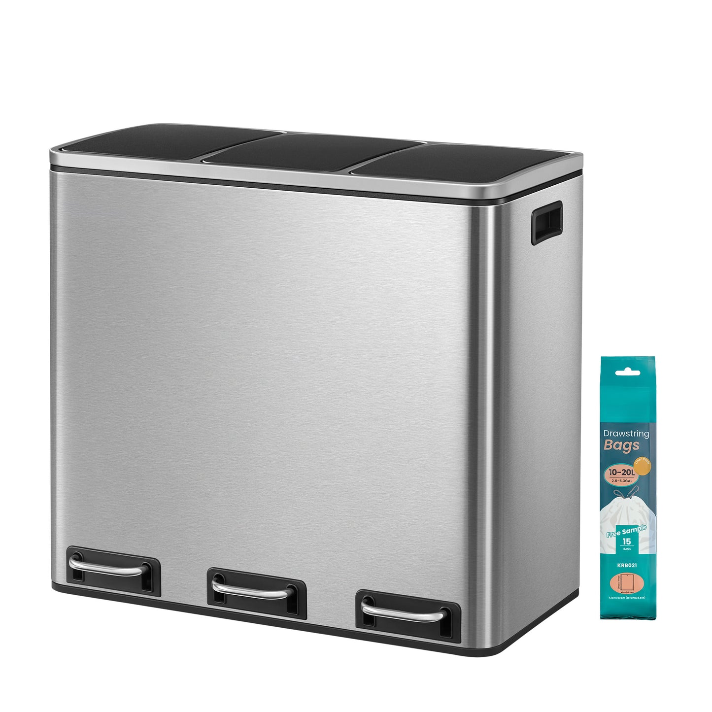 Triple Pedal Bin, 54 L Recycling Kitchen Waste Bin, Soft-Close Lids, Steel, for Home, Beige - image 11
