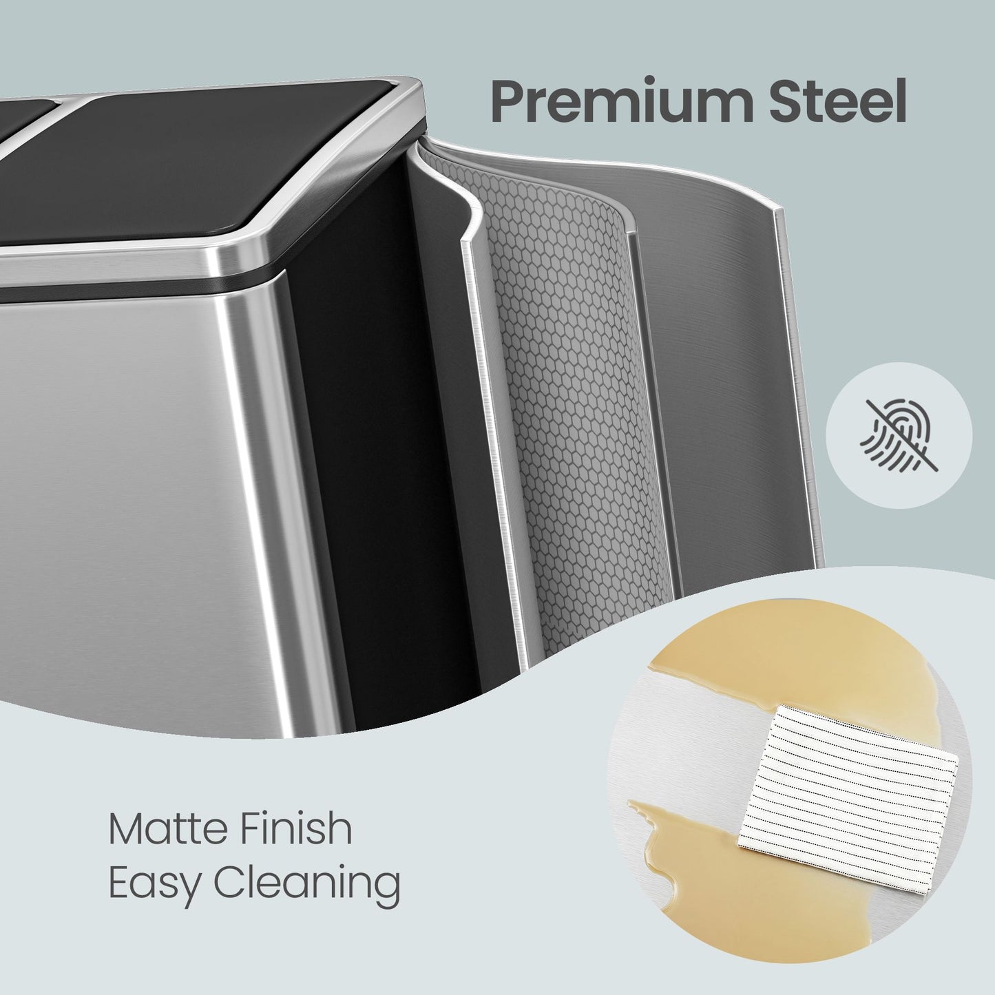 Triple Pedal Bin, 54 L Recycling Kitchen Waste Bin, Soft-Close Lids, Steel, for Home, Beige - image 18