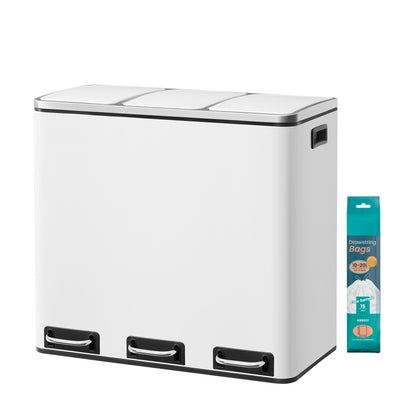 Triple Pedal Bin, 54 L Recycling Kitchen Waste Bin, Soft-Close Lids, Steel, for Home, Beige - image 19