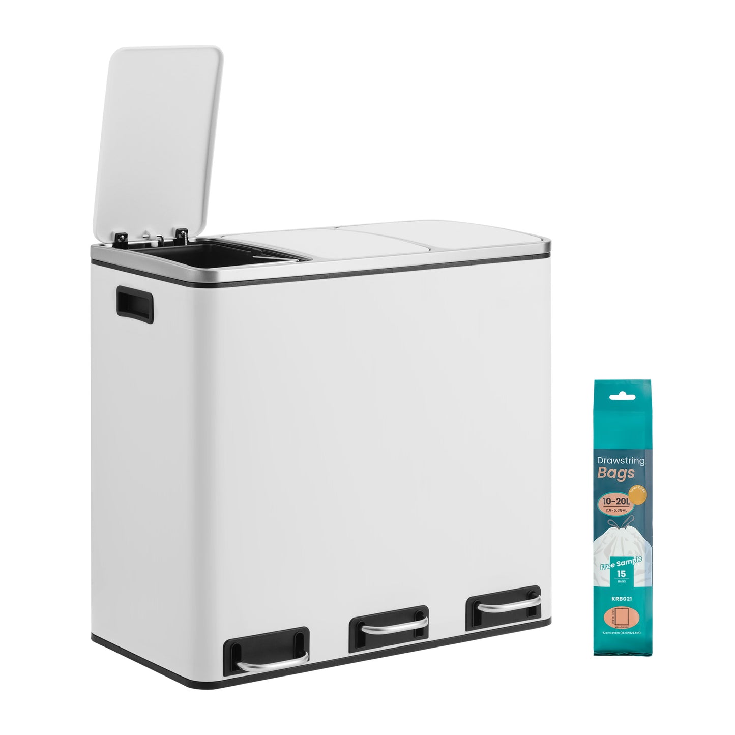 Triple Pedal Bin, 54 L Recycling Kitchen Waste Bin, Soft-Close Lids, Steel, for Home, Beige - image 20