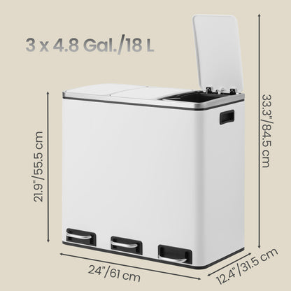 Triple Pedal Bin, 54 L Recycling Kitchen Waste Bin, Soft-Close Lids, Steel, for Home, Beige - image 21