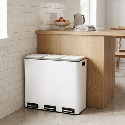 Triple Pedal Bin, 54 L Recycling Kitchen Waste Bin, Soft-Close Lids, Steel, for Home, Beige - image 22