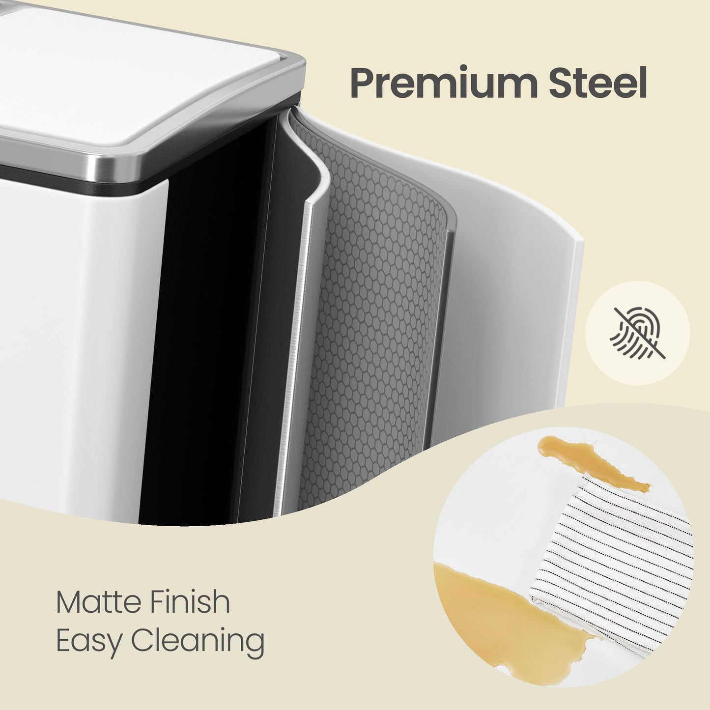 Triple Pedal Bin, 54 L Recycling Kitchen Waste Bin, Soft-Close Lids, Steel, for Home, Beige - image 26