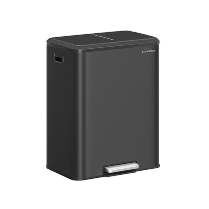 Dual Trash Can, 16 Gallon (2 x 8 Gal), Metallic Silver, Stainless Steel, Step Pedal, Soft-Close Lid
