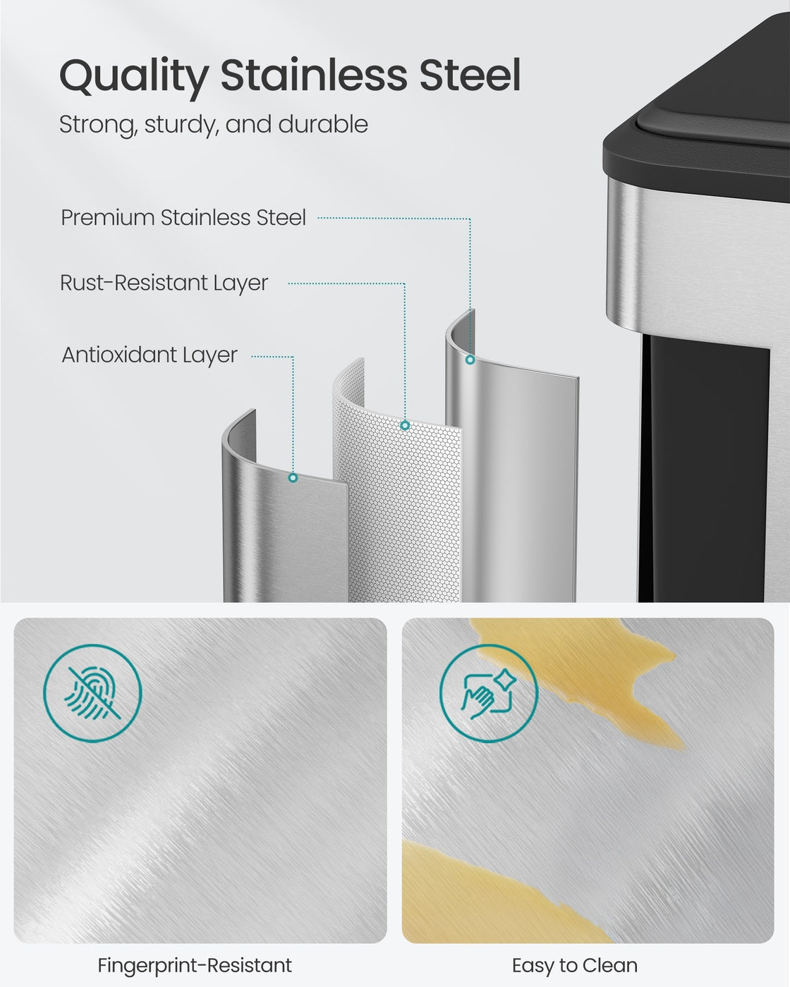 Dual Trash Can, 16 Gallon (2 x 8 Gal), Metallic Silver, Stainless Steel, Step Pedal, Soft-Close Lid