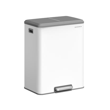 Dual Trash Can, 16 Gallon (2 x 8 Gal), Metallic Silver, Stainless Steel, Step Pedal, Soft-Close Lid