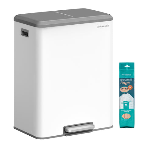 2 x 8 Gallon (16 Gal) Dual Trash Can, Cloud White, Stainless Steel, Soft-Close, Recycling