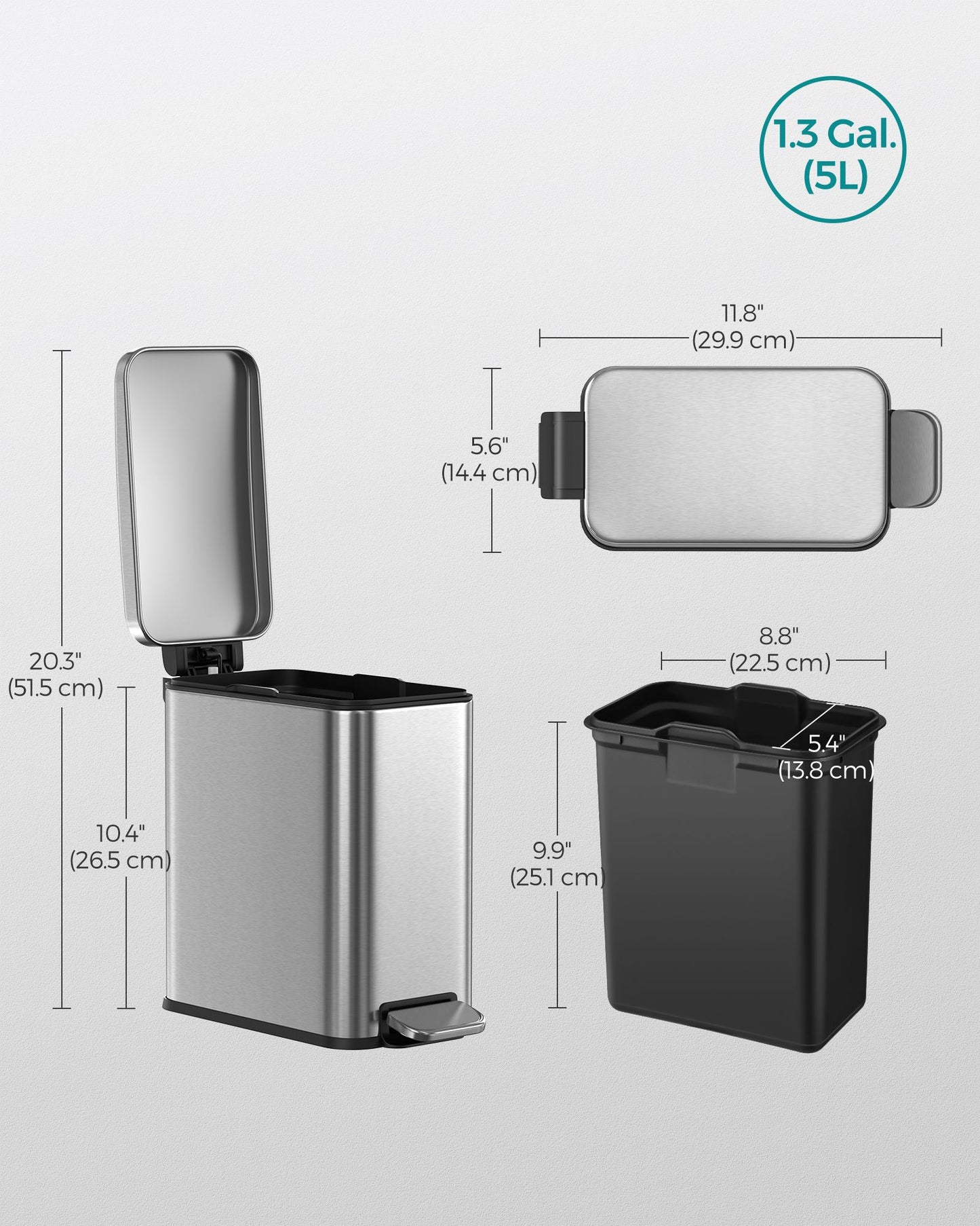 1.3 Gallon Small Trash Bin with Lid - HWLEXTRA 