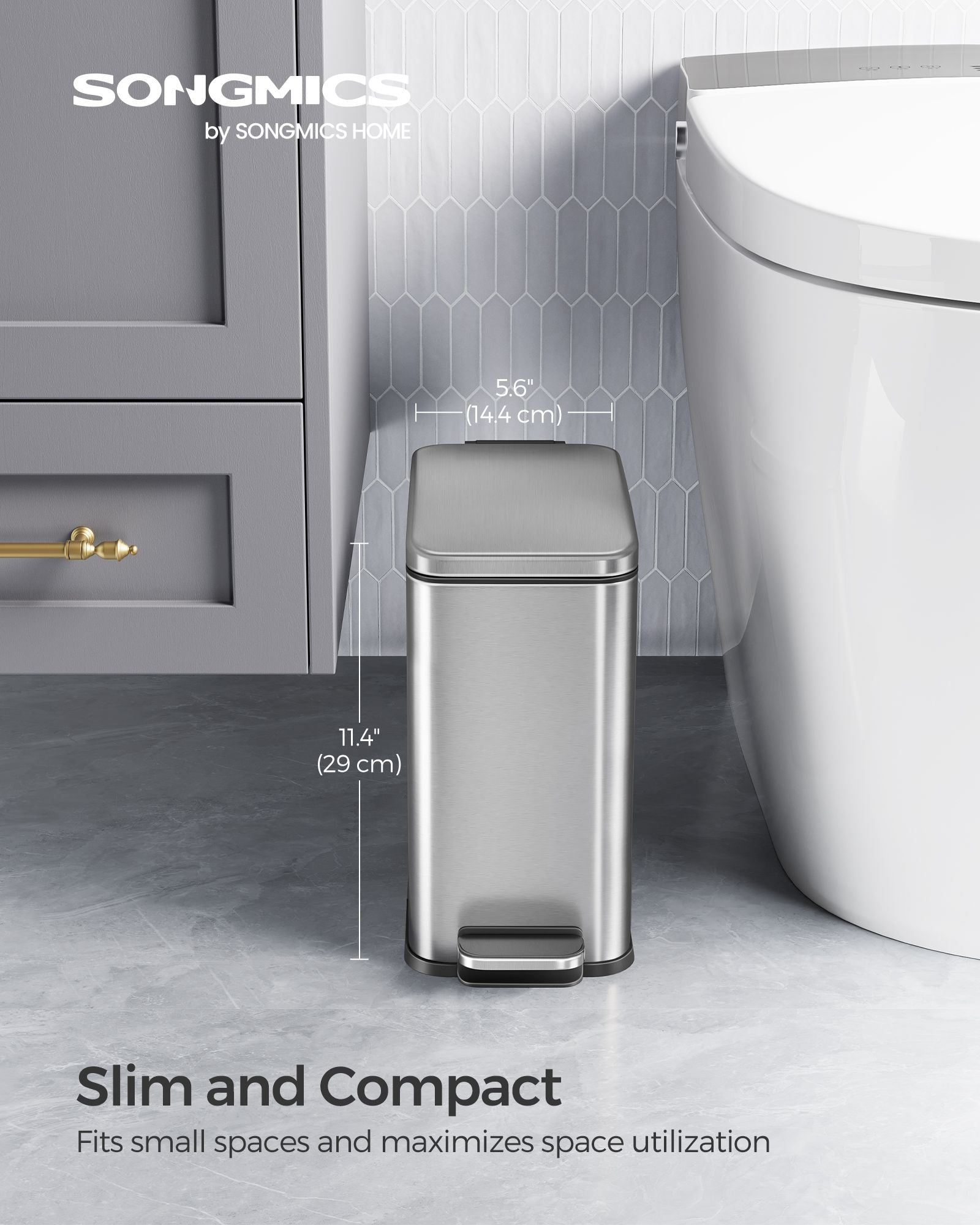 1.3 Gallon Bathroom Trash Can and Toilet Brush Set - HWLEXTRA 