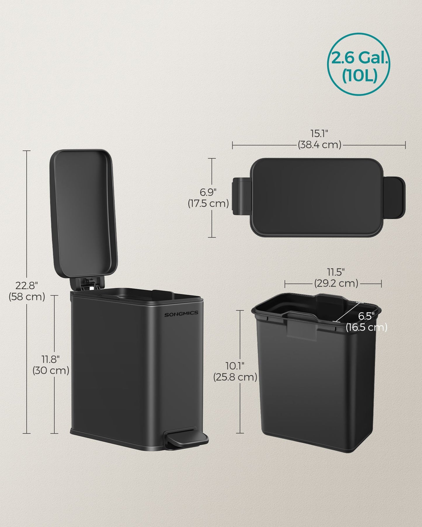 2.6 Gallon Small Trash Bin with Lid