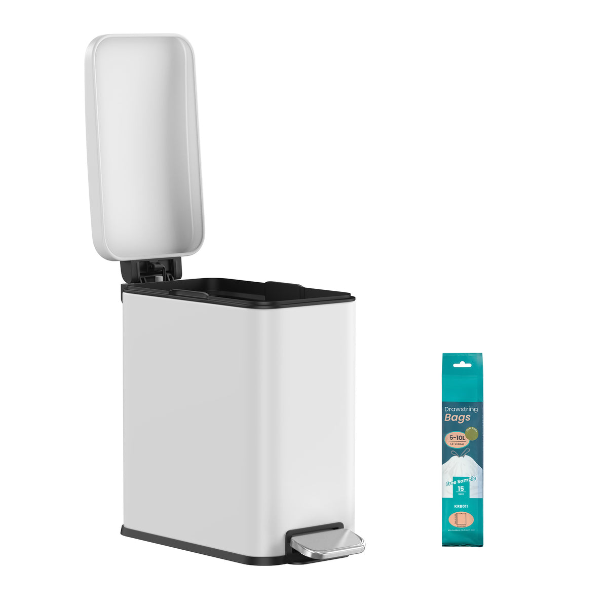 Bathroom Pedal Bin, Soft Close Steel Bin, Slim Design for Bathroom, 10L Capacity, White - image 2