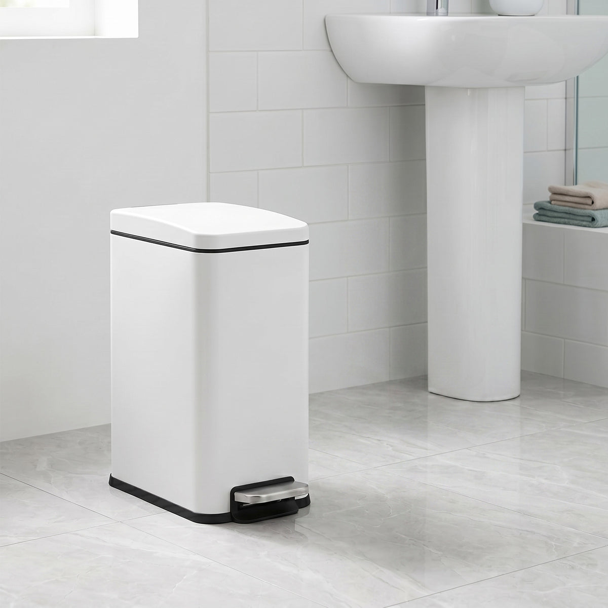 Bathroom Pedal Bin, Soft Close Steel Bin, Slim Design for Bathroom, 10L Capacity, White - image 4