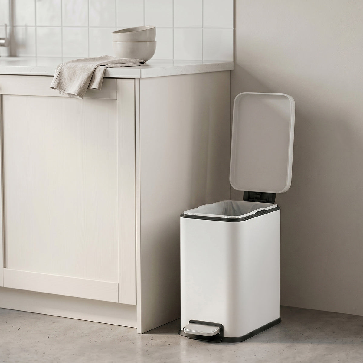 Bathroom Pedal Bin, Soft Close Steel Bin, Slim Design for Bathroom, 10L Capacity, White - image 5