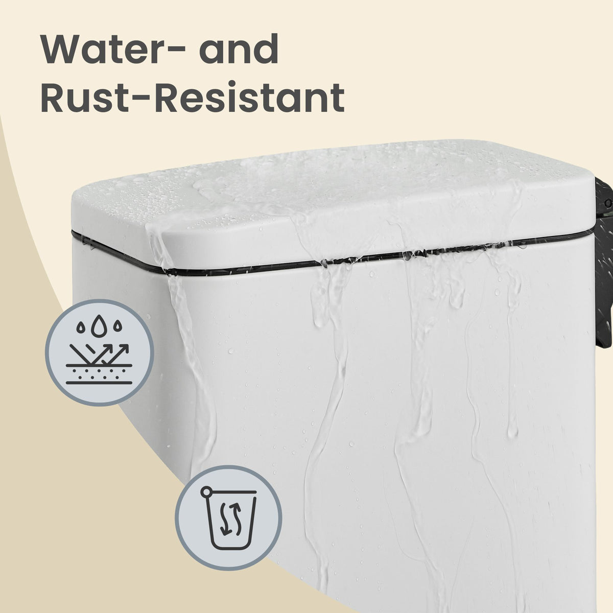 Bathroom Pedal Bin, Soft Close Steel Bin, Slim Design for Bathroom, 10L Capacity, White - image 7