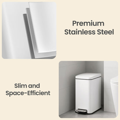 Bathroom Pedal Bin, Soft Close Steel Bin, Slim Design for Bathroom, 10L Capacity, White - image 8