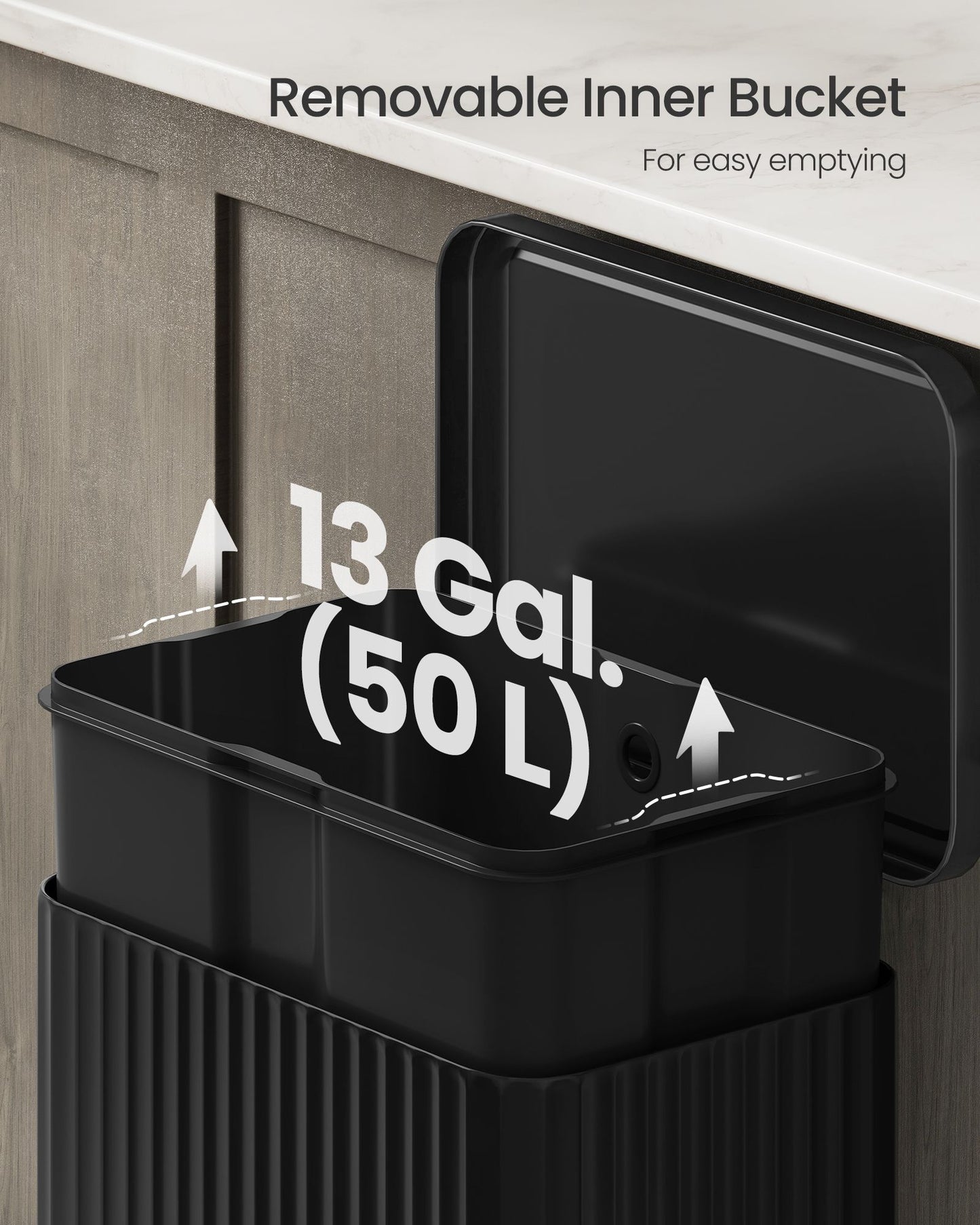 Trash Can, 13 Gallon (50 L) Garbage Can for Kitchen - HWLEXTRA 