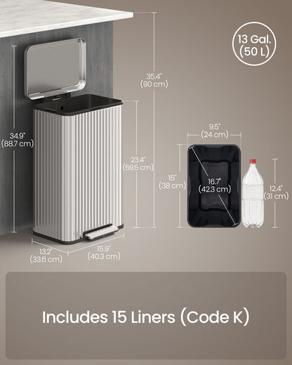 Trash Can, 13 Gallon (50 L) Garbage Can for Kitchen
