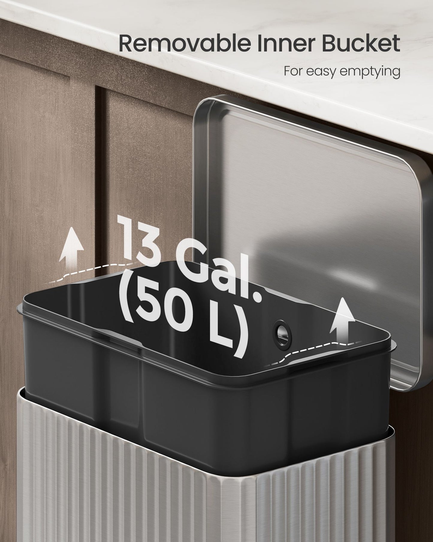 Trash Can, 13 Gallon (50 L) Garbage Can for Kitchen