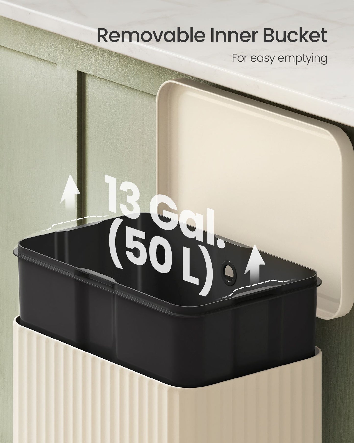 Trash Can, 13 Gallon (50 L) Garbage Can for Kitchen - HWLEXTRA 