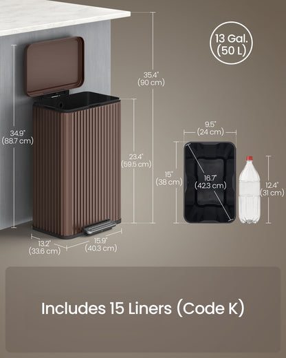 Trash Can, 13 Gallon (50 L) Garbage Can for Kitchen