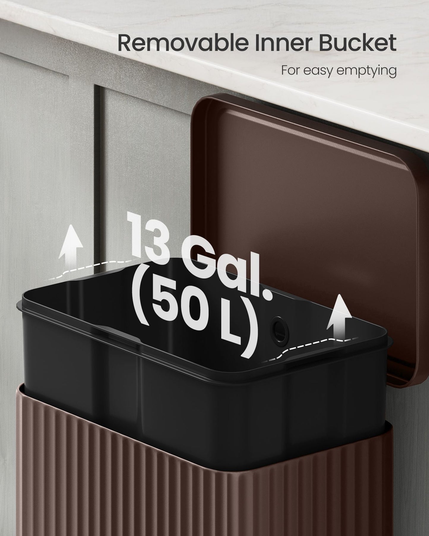 Trash Can, 13 Gallon (50 L) Garbage Can for Kitchen