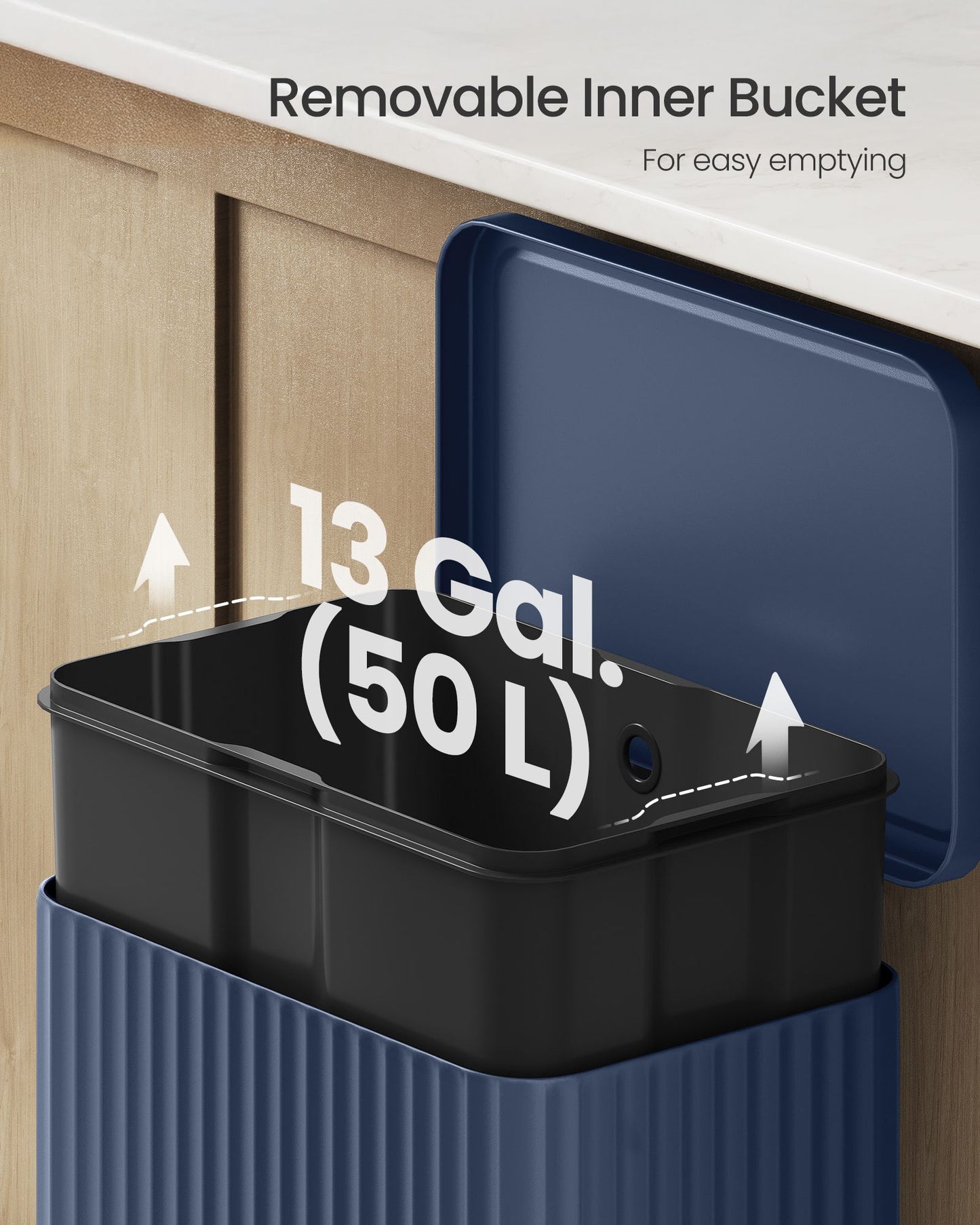Trash Can, 13 Gallon (50 L) Garbage Can for Kitchen