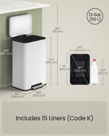 Trash Can, 13 Gallon (50 L) Garbage Can for Kitchen