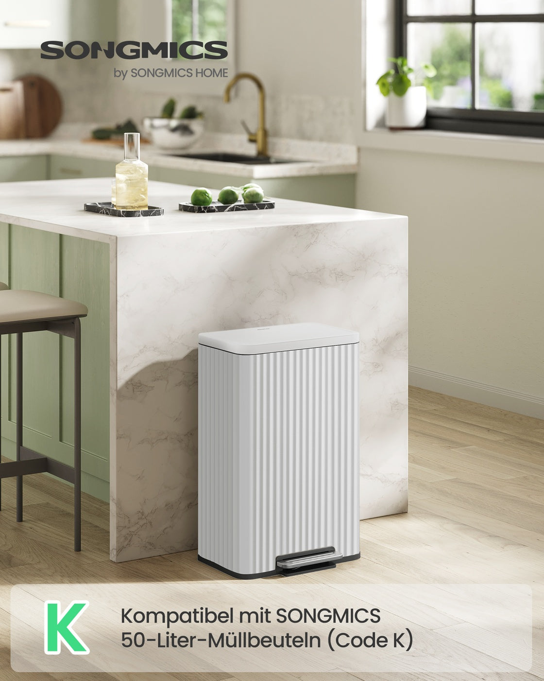 Waste Bin with Pedal, Soft-Close Lid and Removable Inner Bucket Cloud White