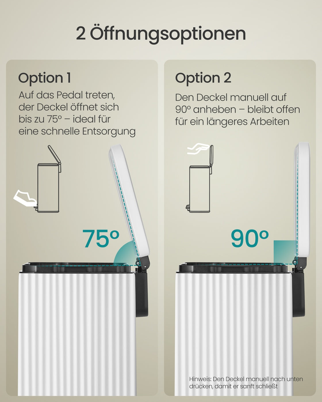 Waste Bin with Pedal, Soft-Close Lid and Removable Inner Bucket Cloud White