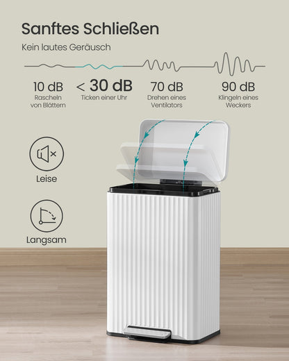 Waste Bin with Pedal, Soft-Close Lid and Removable Inner Bucket Cloud White