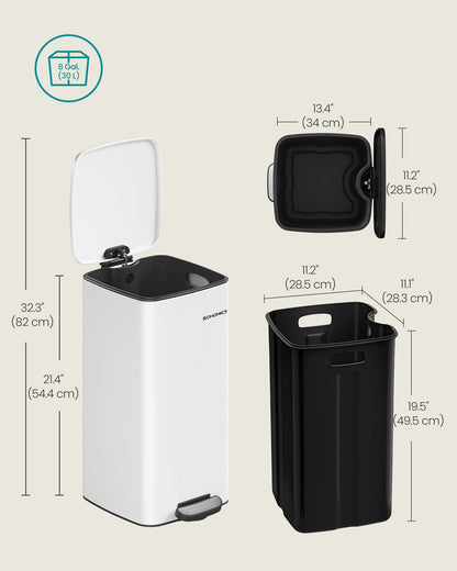 Stainless Steel Trash Can 8-Gallon (30 L) with Inner Bucket